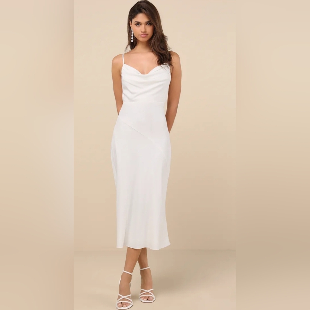 She+Sky Draped Cowl Neck Spaghetti Strap Zip Midi Dress